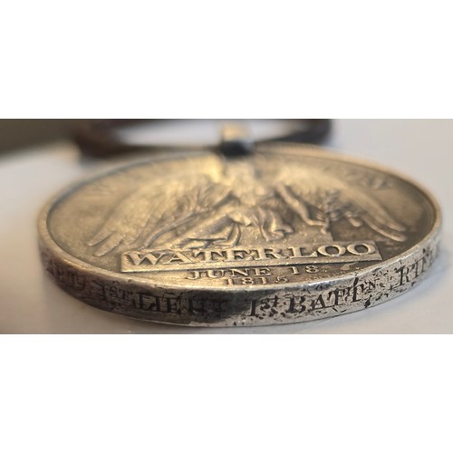 10 - 1815 Waterloo Medal to Allan Stewart 1st Lieut  1st Battn Rifle. Brigade., marks to field and minor ... 