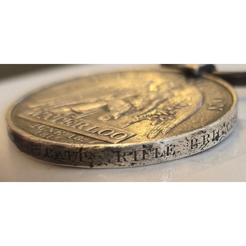 10 - 1815 Waterloo Medal to Allan Stewart 1st Lieut  1st Battn Rifle. Brigade., marks to field and minor ... 