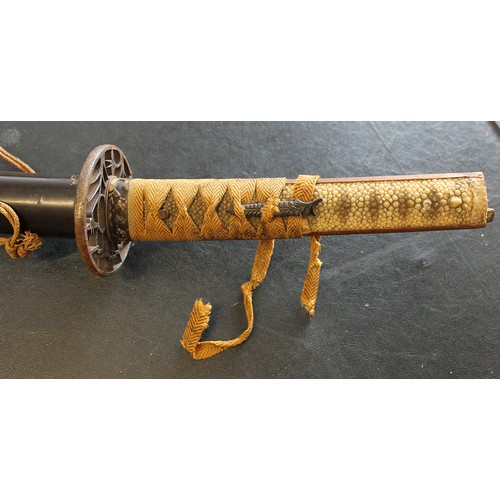 49 - Edged weapon range with Japanese Katana with scabbard, some light pitting and discolouration to blad... 