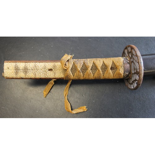 49 - Edged weapon range with Japanese Katana with scabbard, some light pitting and discolouration to blad... 