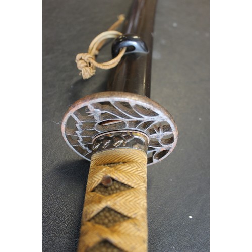 49 - Edged weapon range with Japanese Katana with scabbard, some light pitting and discolouration to blad... 