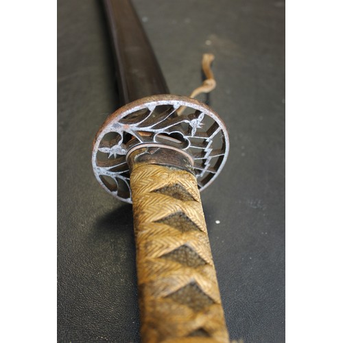 49 - Edged weapon range with Japanese Katana with scabbard, some light pitting and discolouration to blad... 