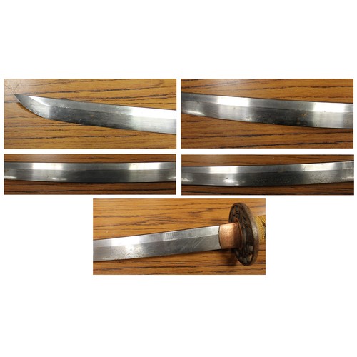 49 - Edged weapon range with Japanese Katana with scabbard, some light pitting and discolouration to blad... 