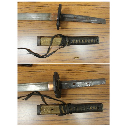 54 - Pair of Katana's, first Katana groove to blade, light pitting and rust, heavy pitting to tsuba and f... 