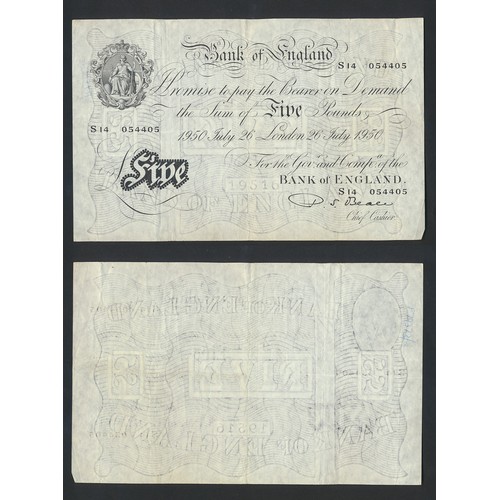 130 - P.S. Beale. Consecutive pair of white £5 S14 054405 to ...406, both good very fine (Duggleby B270), ... 