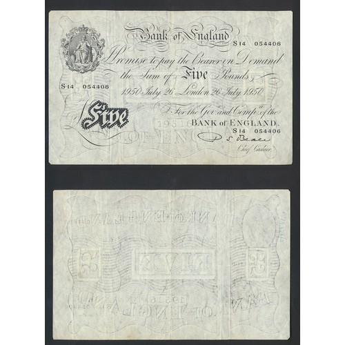 130 - P.S. Beale. Consecutive pair of white £5 S14 054405 to ...406, both good very fine (Duggleby B270), ... 