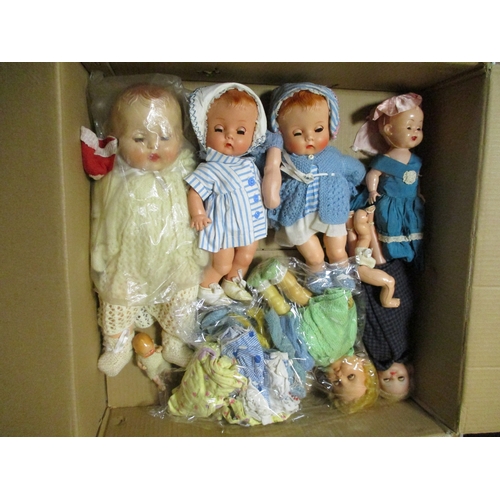 134 - Collection of dolls, including plastic and knitted, some in carriers, teddies and accessories plus A... 