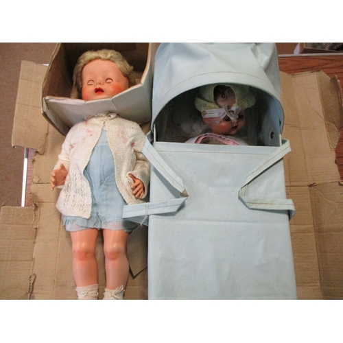 134 - Collection of dolls, including plastic and knitted, some in carriers, teddies and accessories plus A... 