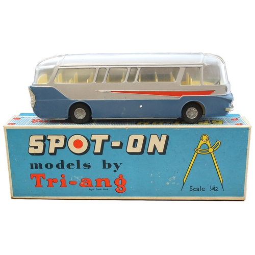 Spot-On. 1/42 Mulliner Coach, silver body, red flash, dark blue, No 156, generally excellent. (T)