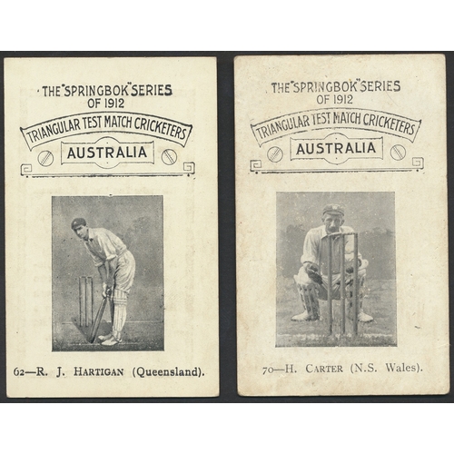 42 - Springbok. 1912 Triangular Test Cricketers in plastic sleeves, very good, including cards 62-R. J. H... 