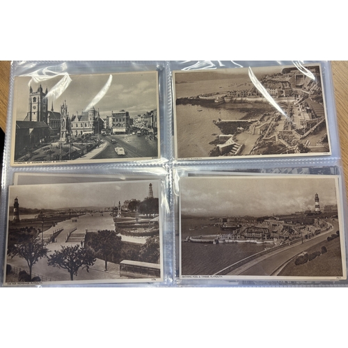 57 - Misc coln. of vintage and modern cards in 3 albums, worldwide and UK R.Ps, ptd. and artist drawn car... 