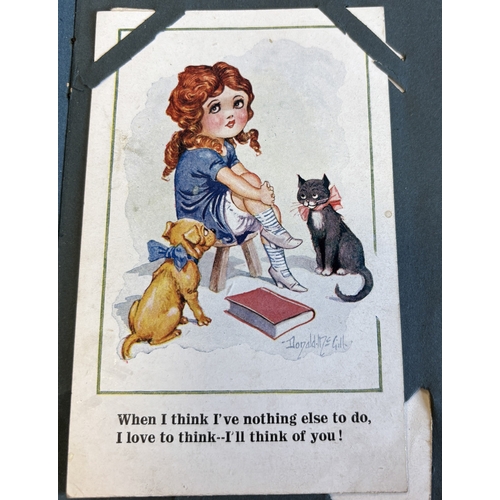 58 - Misc. coln. in 3 albums of ptd, R.P's and artist drawn with animals, coastal scenes, comic incl. McG... 