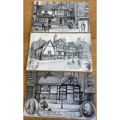 66 - Misc. coln. of vintage and modern cards, loose in plastic wallets, with ptd, artist drawn, comic and... 