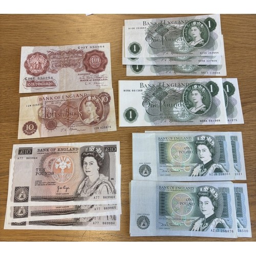 93 - Range of £5 notes, generally near uncirculated, including O'Brien 10/- C02Y, Fforde £1 N08K 661368-3... 