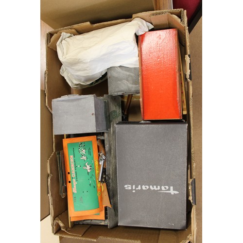 117 - Collection including OO gauge unboxed coaches, track, etc, diecast in frame, soldiers, toys, Mamod, ... 