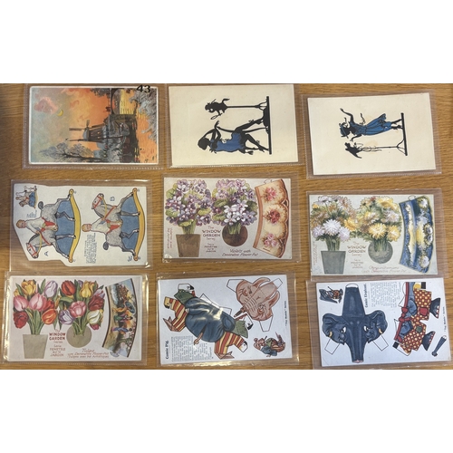 118 - Novelty. Coln. of artist drawn H.T.L's, Silouettes and cut out cards, incl. children's toys, Christm... 