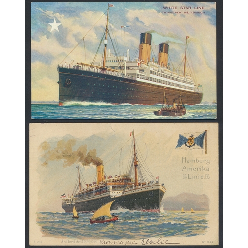 125 - Shipping. Coln. in 12 albums of vintage and modern cards with ptd, R.P's and artist drawn, incl. All... 