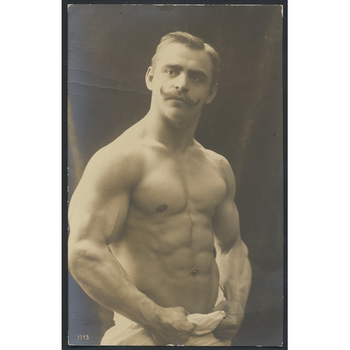 128 - Strongmen. Coln. of loose vintage cards depicting strongmen individual portraits in various poses, i... 