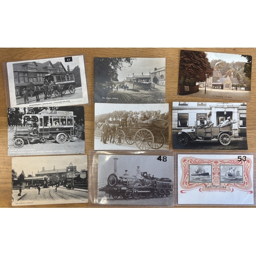 131 - Transport. Coln. of vintage cards, with artist drawn, ptd and R.P's, incl. buses, cars with accident... 