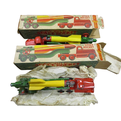 138 - Collection with Crescent Toys Space Rocket No 1268 (2), Mettoy Playthings Mechanical Tractor and Tra... 