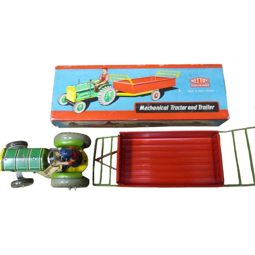 138 - Collection with Crescent Toys Space Rocket No 1268 (2), Mettoy Playthings Mechanical Tractor and Tra... 