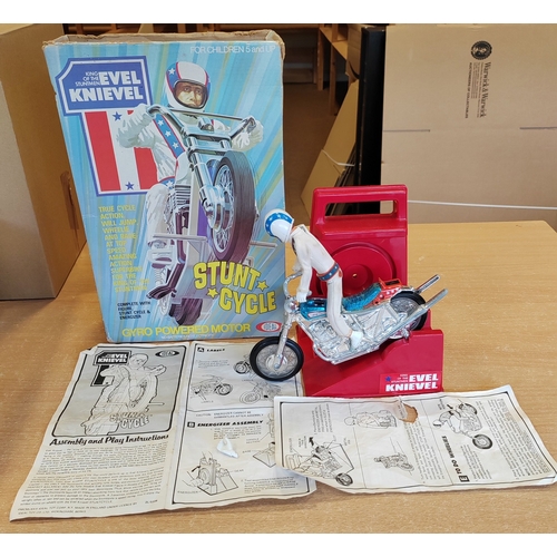 143A - Ideal. Evel Knieval Stunt Cycle with working gyro powered motor, hand snapped off but present otherw... 