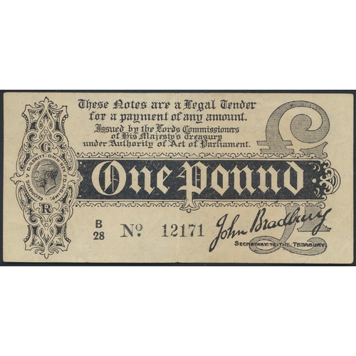 J.S. Bradbury. 1914 £1 Dot Type 2 B/28 12170 very fine. (Duggleby T3) (N)