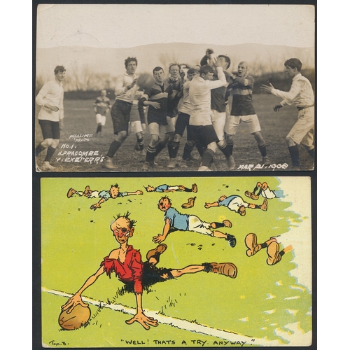 Sports. Rugby. Coln. of vintage cards in one album, with mostly ptd, R.P's and Photographs of early rugby teams, incl. Sutton Rugby Football Club First-XV Season 1906-7, Bede College. Rugby Team. 1912-15, Rugby Cup Team D Coy. Yth O.C.B. 1916-17, C.T.A. Dominion Champions 1922, Christ College XV 1928-9, No.1 Ilfracombe v Exeter. Mar 21. 1908, N.E.R. Amateurs. Rugby. F.C. 1913, 2nd/4th. Welsh. R.F.A R.F.C. 1916., Stroud Rugby Football Club. Season 1924-25 and Old Blues Football Club. (1st-Fifteen) 1912-1913. Plus Tom Browne set 1746. Qty. Approx. 300+ (V)