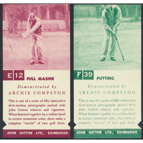 34 - Cotton. Complete set in plastic sleeves with 1938 Golf Strokes E/F, generally good. Cat. £1,500. (L)