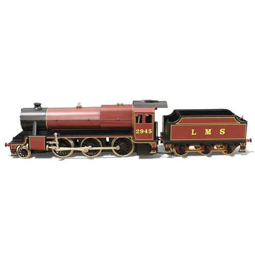 Bassett Lowke. Special Limited Release. O gauge Stanier 'Mogul' Class 2-6-0 LMS 2945 maroon live steam locomotive with tender No 99002, generally near mint, not fired. (Ramsay L62) (B)