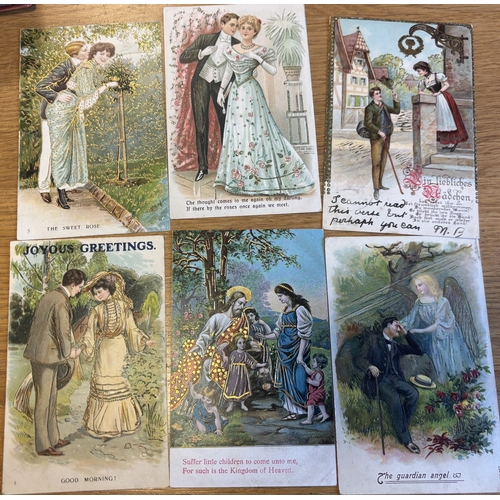 87 - Misc. coln. of vintage and modern cards in 8 albums and some loose, with artist drawn, ptd and R.P's... 