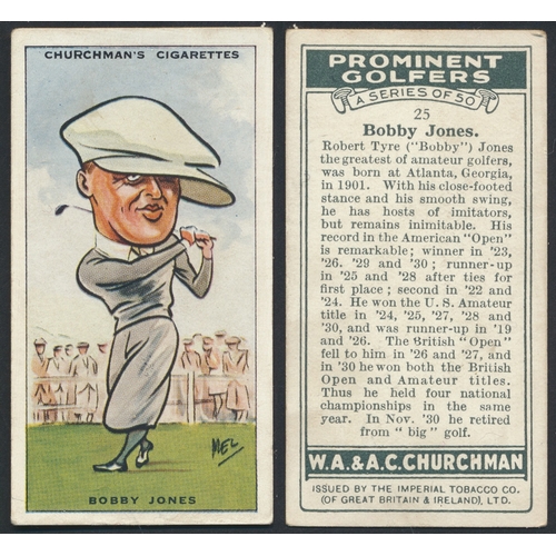 Churchman. Complete set in plastic sleeves with 1931 Prominent Golfers, including B. Jones, generally good. Cat. £850. (L)