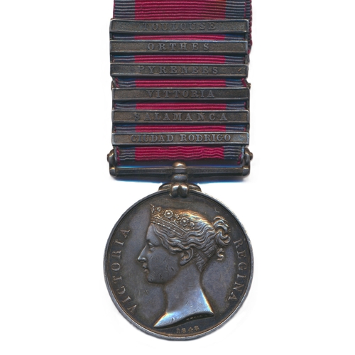 2 - 1793-1814 MGSM 6 clasps Ciudad Rodrigo, Salamanca, Vittoria, Pyrenees, Orthes, Toulouse officially i... 