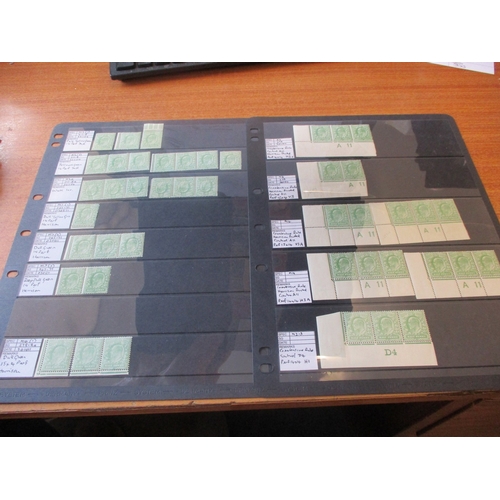 229 - 1902-11 DLR and Harrison ½d blue-green (and shades) large M/UM range on stockpages. Incl singles, st... 