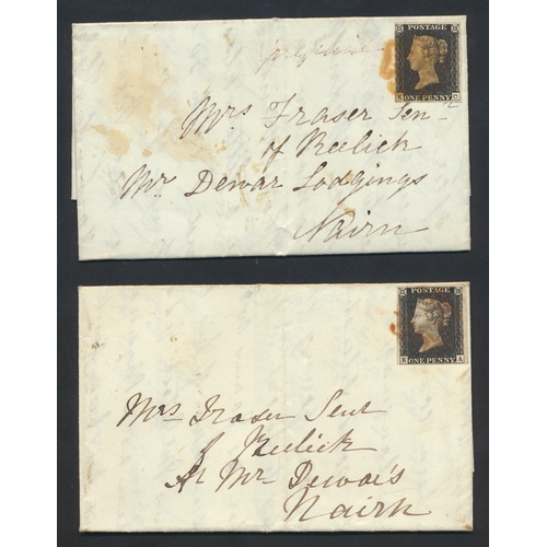 178 - QV seln 6 entires bearing 1840 1d blacks (4-margin examples, all pl.4). With Aug 1840 Cirencester to... 