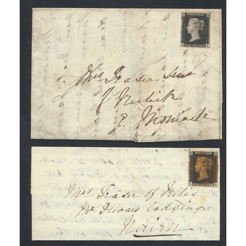 178 - QV seln 6 entires bearing 1840 1d blacks (4-margin examples, all pl.4). With Aug 1840 Cirencester to... 
