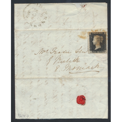 178 - QV seln 6 entires bearing 1840 1d blacks (4-margin examples, all pl.4). With Aug 1840 Cirencester to... 