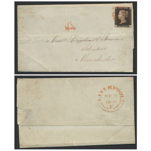 188 - September 1840 1d black wrapper, Liverpool to Manchester, bearing, pl.2, J.I., 3-margins (slightly c... 