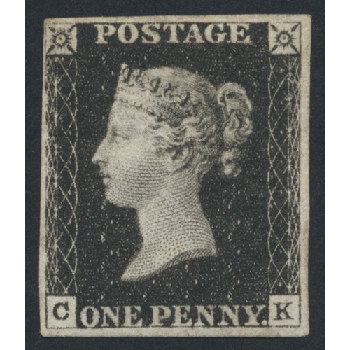 191 - 1840 1d black, pl.6, C.K., unused with 4 margins (close on the left), with tiny corner crease at bot... 