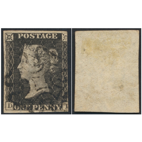 195 - 1840 1d grey black U, pl.11, D.I., 3-margins, well cut into on the right (missing part of the letter... 