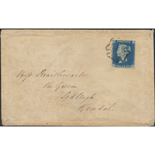 197 - January 1842 Shrewsbury to Sedbergh, Kendal wrapper bearing a 4-margin 1840 2d blue, NB, neatly canc... 