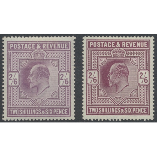 230 - KEVII 2/6d (2) incl 1902-10 DLR lilac and 1911-13 Somerset dull reddish purple, both mint. The odd s... 