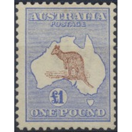 Australia. 1913 Kangaroo £1 brown and ultramarine (Die II) M. A very fine example (SG15) Cat £3000. (S)