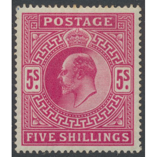 231 - 1902-10 5/- bright carmine, mint. Noting toning to edge of perfs, spot of blue ink on top left cnr p... 
