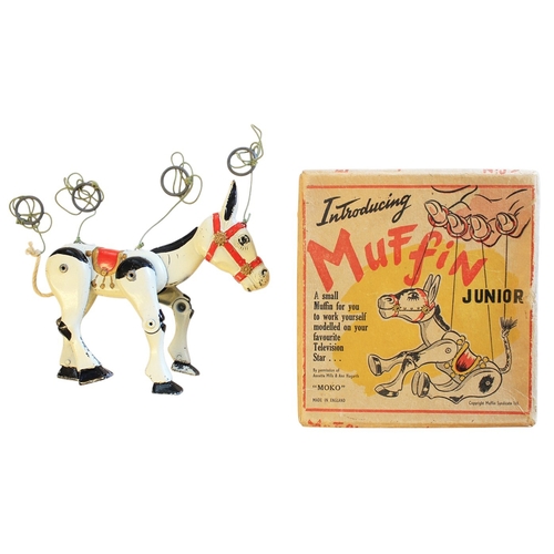 Matchbox. "MOKO" Muffin mechanical Mule puppet, strings and rings in good working order, generally good plus in good plus box. (T)