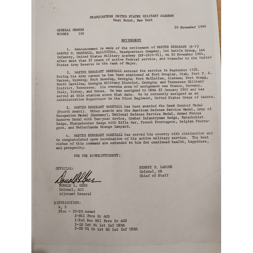 102 - US Army class A green uniform, belonged to Master Sergeant (E-7) Harold O. Marshall RA14302344, incl... 