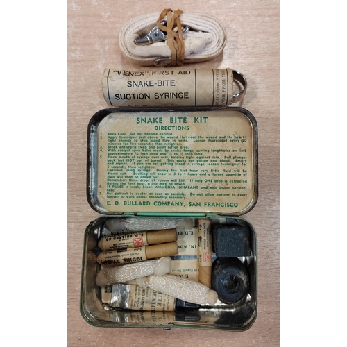 104 - WW2 British shell dressings bag, 1943 date stamp, excellent condition, plus medical syringes, ether ... 