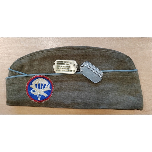 112 - Infantry garrison cap with Para/Glider patch, written inside - Mulhall / M-7774, size 6 3/4, plus do... 