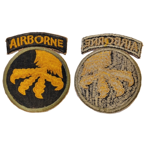 113 - Range of WW2 U.S. patches with Ranger patch, U.S. Army Parachute Infantry cap badge and 17th Airborn... 