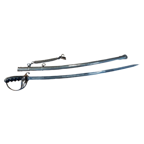 60 - M1902 officers sword with French hanger, blade and back of blade 80% ornately etched, ricasso marked... 